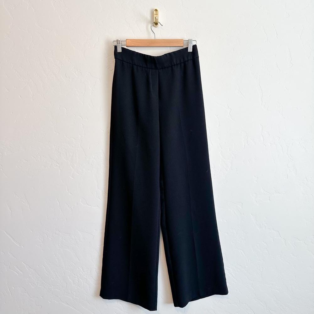 Mango | High Rise Wide Leg Pull-On Trouser Ankle Pants in Black